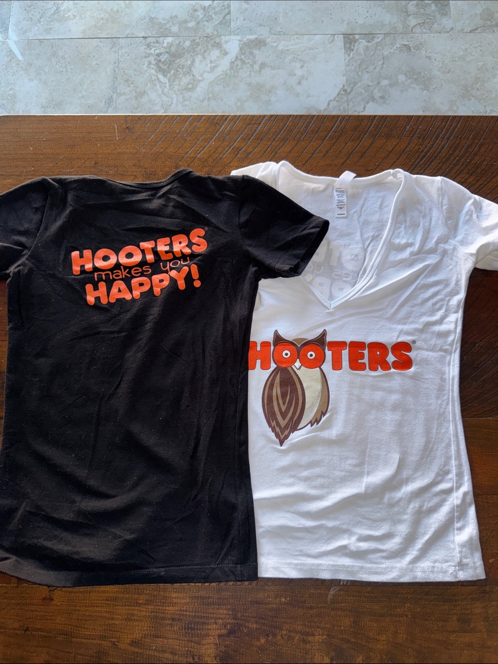 Hooters Girl Short Sleeve Tees - Black & White with Orange Logo